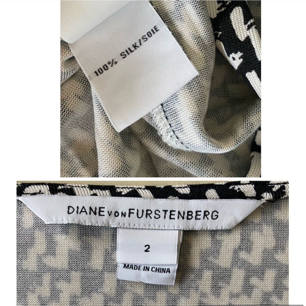 Diane Von Furstenberg Black and White Mini Wrap Dress - Picture 14 of 15